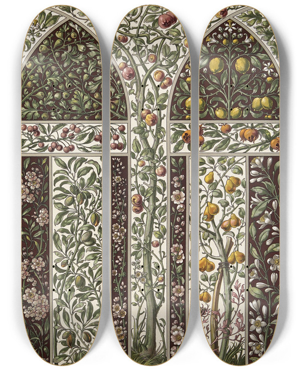 Triptych art skateboard deck of Anton Seder Die Pflanze In Kunst Und Gewerbe Pl020 by Anton Seder (1850-1916)