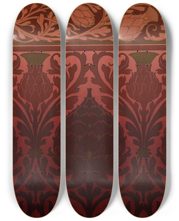 Triptych art skateboard deck of Anton Seder Die Pflanze In Kunst Und Gewerbe Pl048 by Anton Seder (1850-1916)