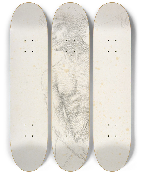 Triptych art skateboard deck of Alphonse Legros Study Of A Figure_2 by Alphonse Legros (1837-1911)
