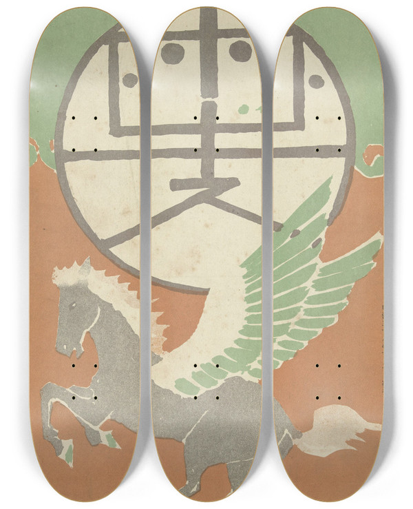 Triptych art skateboard deck of Nakamura Fusetsu Oktober 1905 by Nakamura Fusetsu (1866-1943)