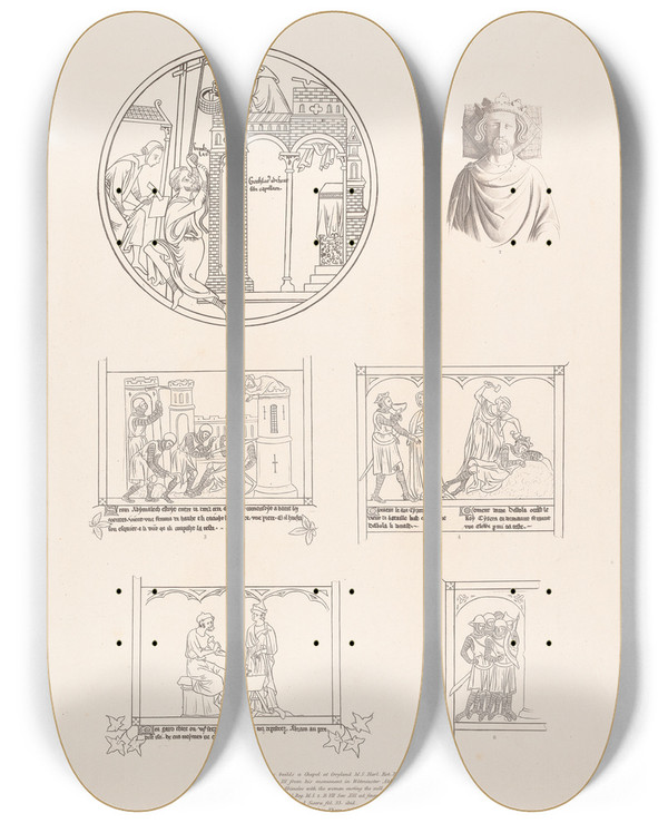 Triptych art skateboard deck of Charles Alfred Stothard Vol 6 Plate Xxix by Charles Alfred Stothard (1786-1821)