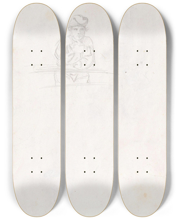 Triptych art skateboard deck of Adolph Tidemand Mannsfigur_1 by Adolph Tidemand (1814-1876)