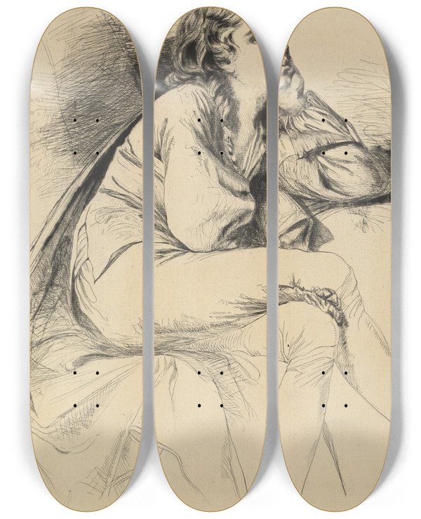 Triptych art skateboard deck of Francis Seymour Haden Thomas Haden Of Derby_1 by Francis Seymour Haden (1818-1910)