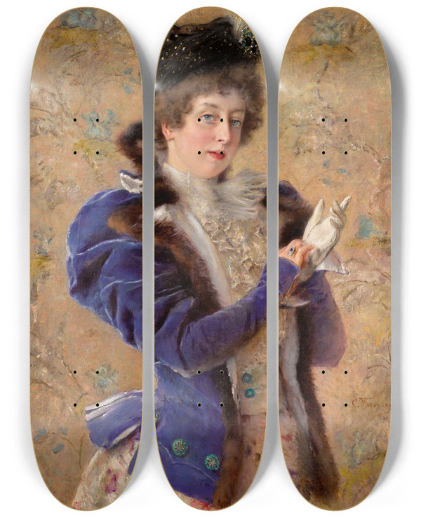 Triptych art skateboard deck of Konstantin Egorovich Makovsky Portrait Of Maria Alexeevna Makovskaya by Konstantin Egorovich Makovsky (1839-1915)