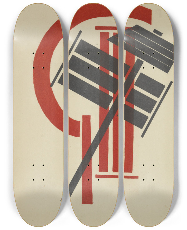 Triptych art skateboard deck of El Lissitzky Internatsional by El Lissitzky (1890-1941)