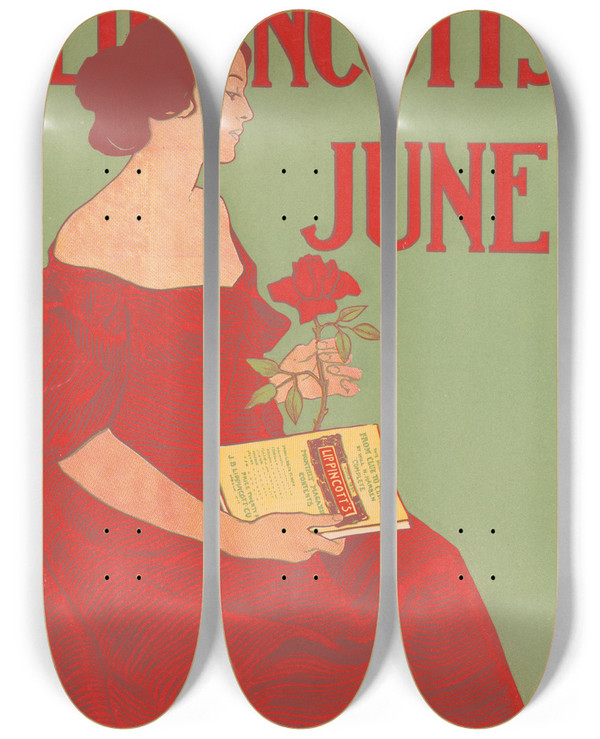 Triptych art skateboard deck of Joseph Gould Lippincotts June by Joseph Gould (1880-1935)