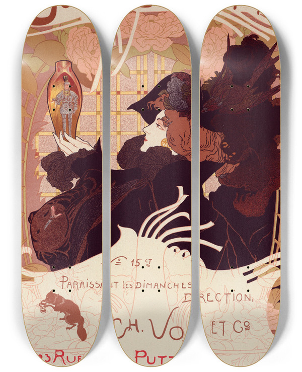 Triptych art skateboard deck of Georges De Feure Journal Des Ventes by Georges de Feure (1868-1943)
