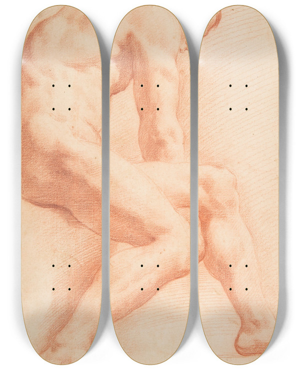 Triptych art skateboard deck of Charlesandr Van Loo Life Drawing_1 by Charles-Andr van Loo (1705-1765)