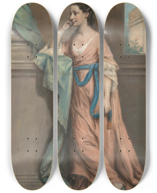 Triptych art skateboard deck of Hugh Douglas Hamilton Portrait Of A Lady by Hugh Douglas Hamilton (1739-1808)