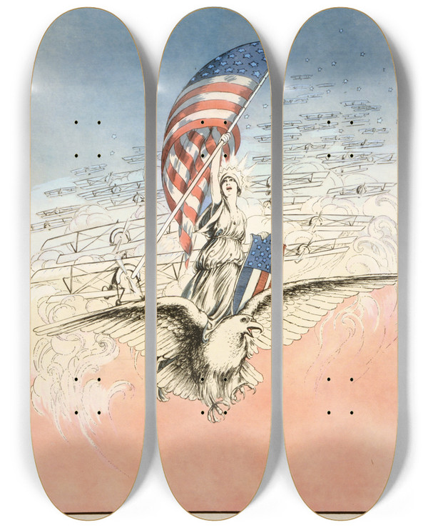 Triptych art skateboard deck of Carroll Kelly Forward America by Carroll Kelly (19-20-)