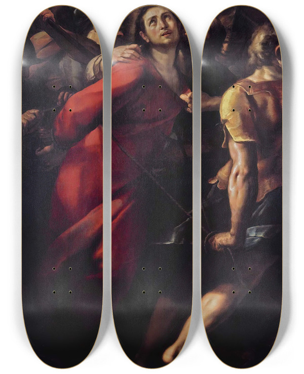 Triptych art skateboard deck of Giulio Cesare Procaccini The Capture Of Christ by Giulio Cesare Procaccini (1574-1625)