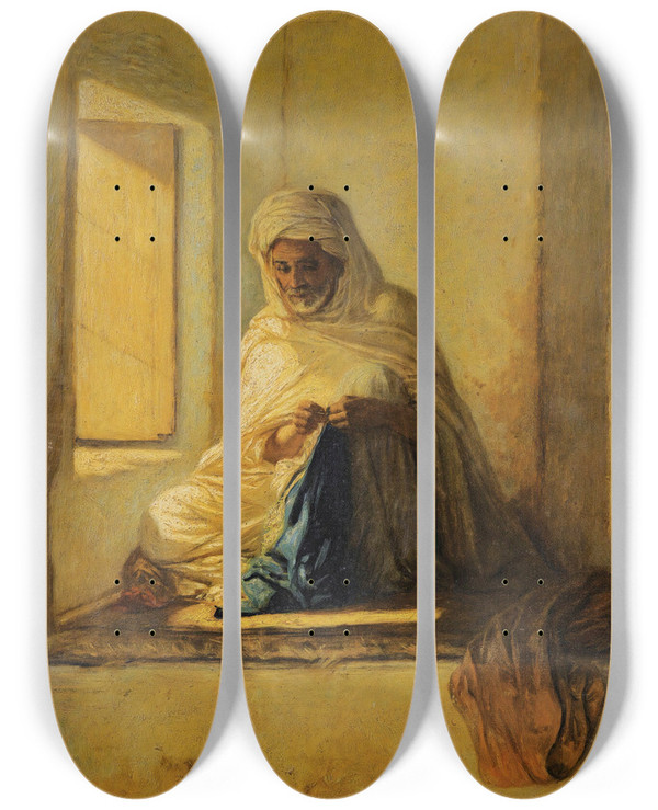Triptych art skateboard deck of Charles Landelle Arab Tailor by Charles Landelle (1821-1908)