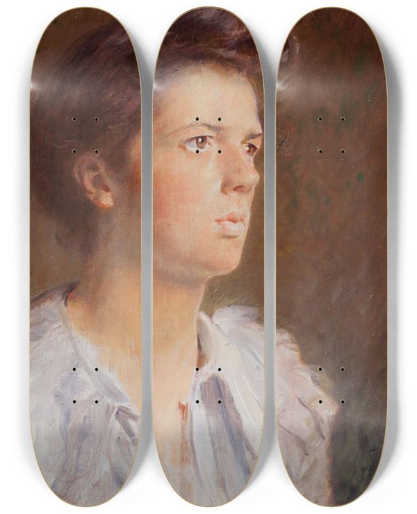 Triptych art skateboard deck of Franois Guiguet A Pensive Look by Francois Guiguet (1860-1937)