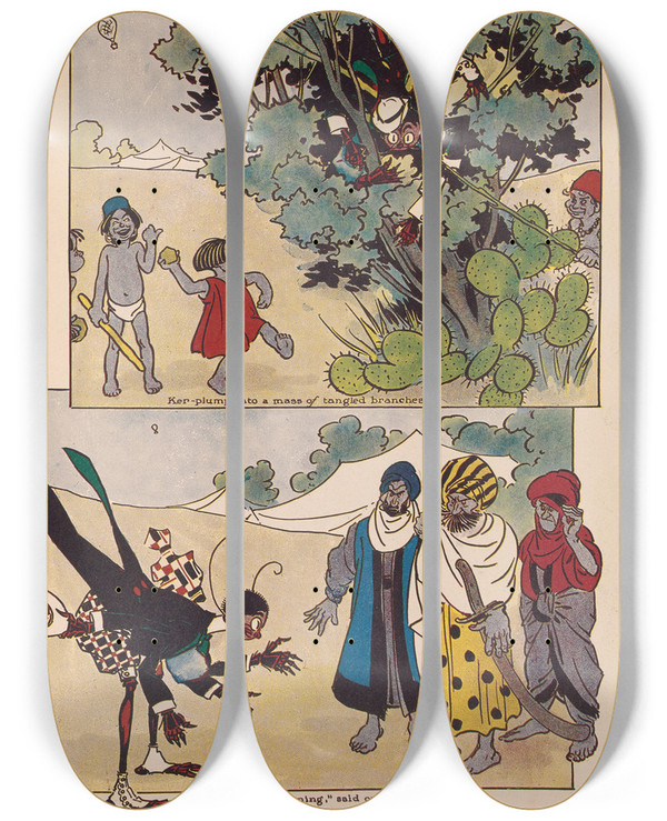 Triptych art skateboard deck of Ike Morgan The Wogglebug Book Pl14 by Ike Morgan (1871-1913)