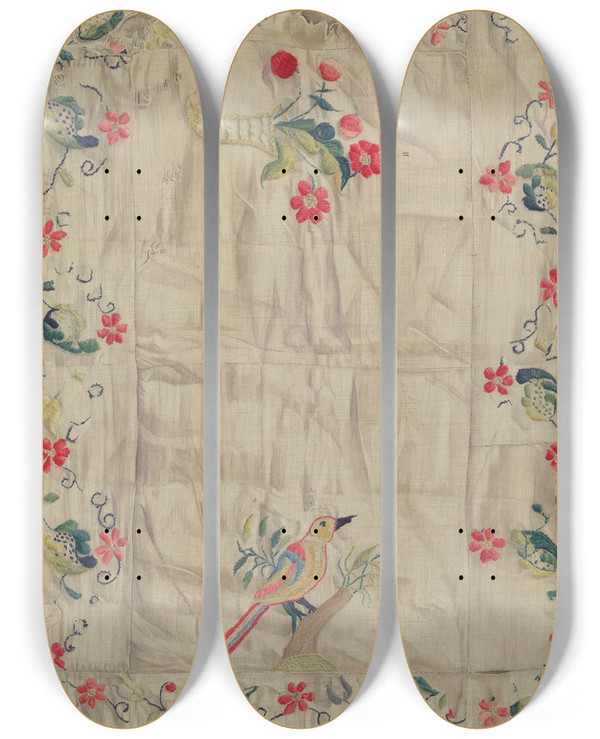 Triptych art skateboard deck of Helen E Gilman Crewel Embroidery_2 by Helen E Gilman