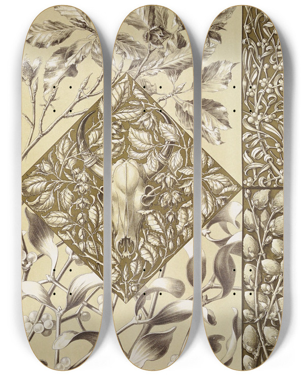 Triptych art skateboard deck of Anton Seder Die Pflanze In Kunst Und Gewerbe Pl053 by Anton Seder (1850-1916)