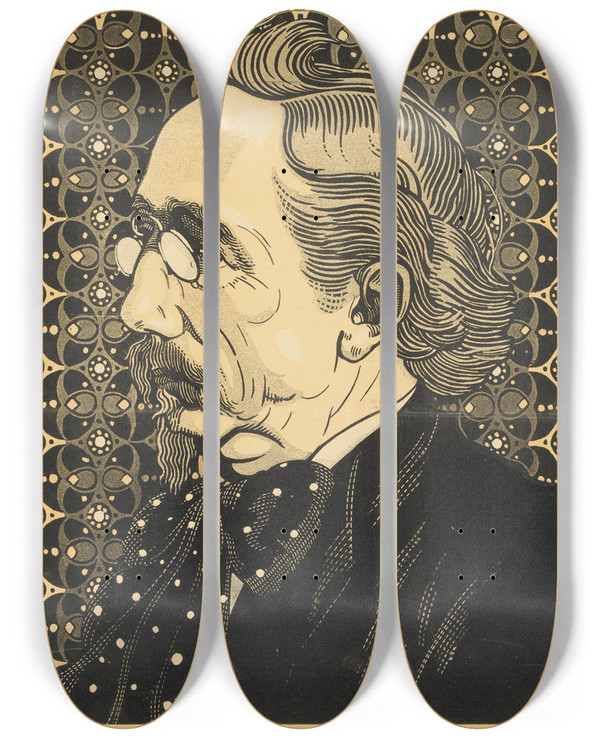 Triptych art skateboard deck of Albert Hahn Johan Braakensiek Door Albert Hahn by Albert Hahn (1877-1918)