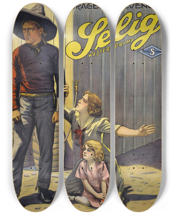 Triptych art skateboard deck of Goes Litho Co The Mexican A Courageous Revenge by Goes Litho Co (19-20-)