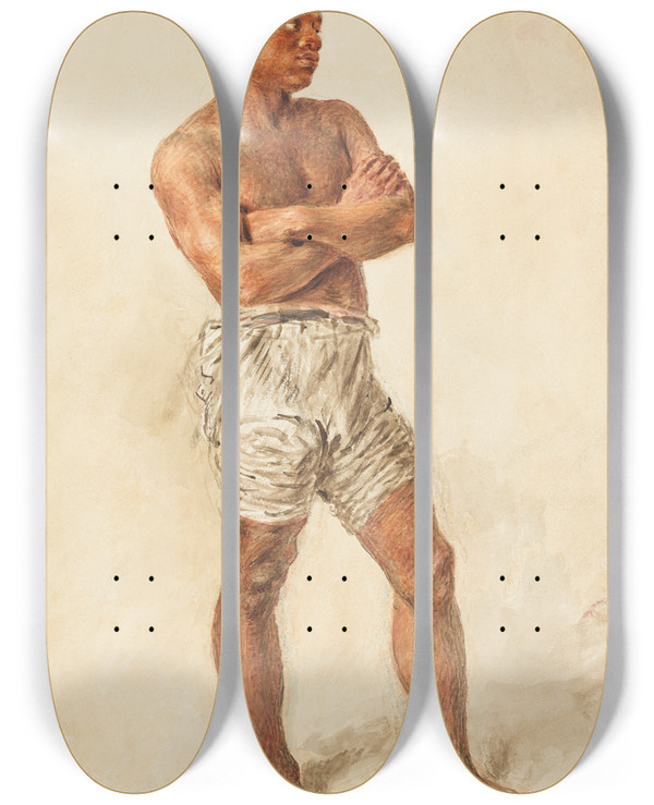 Triptych art skateboard deck of William Henry Hunt Study Of A Young Model by William Henry Hunt (1790-1864)