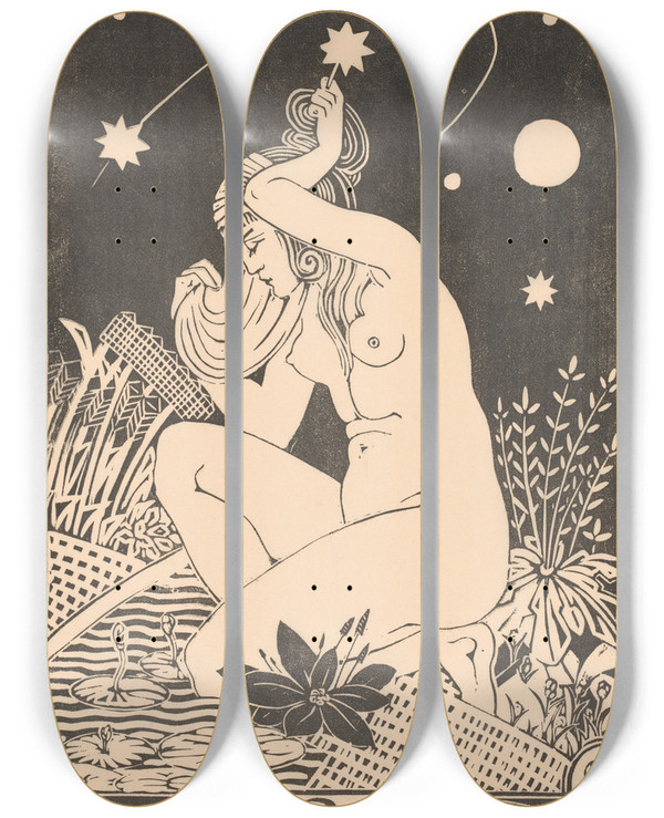 Triptych art skateboard deck of Henri Van Der Stok Sterrenbeeld Maagd by Henri van der Stok (1870-1946)