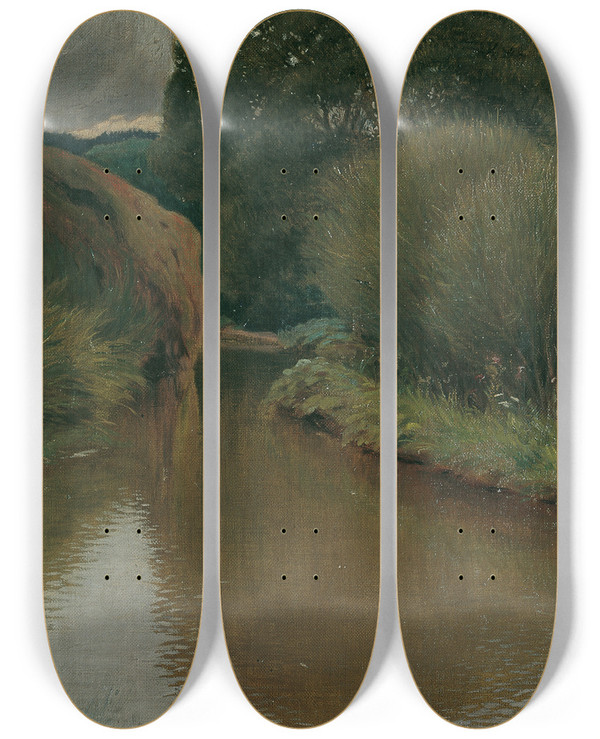 Triptych art skateboard deck of Hubert Landa An Der Thaya by Hubert Landa (1870-1938)