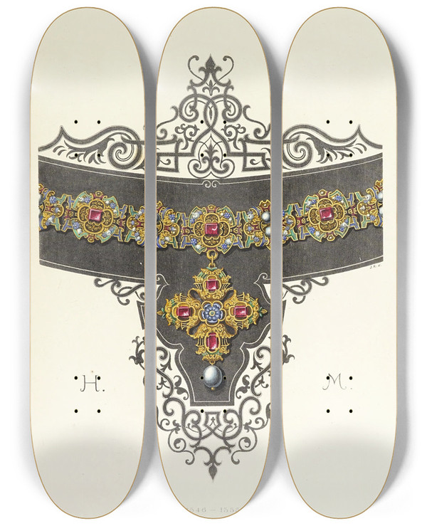 Triptych art skateboard deck of Carl Becker Kunstwerke Und Gerathschaften Des Mittelalters Und Der Renaissance Pl08 by Carl Becker (19-)