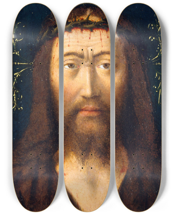 Triptych art skateboard deck of Petrus Christus Head Of Christ by Petrus Christus (1410-1475)