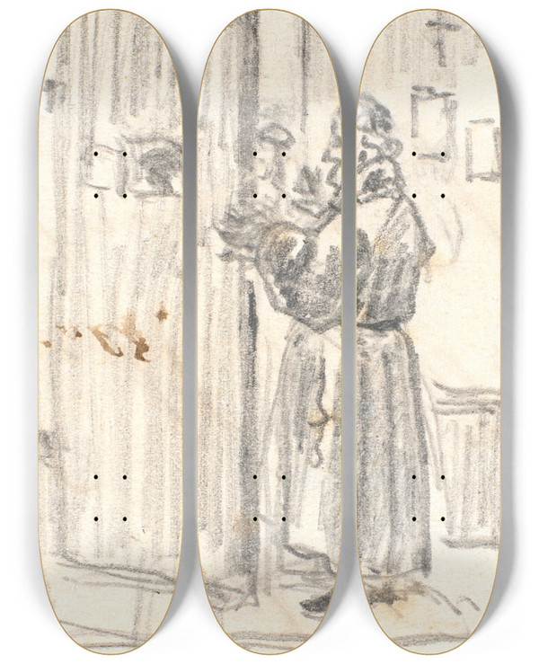 Triptych art skateboard deck of Martinus Rrbye En Gejstlig Ved En Halvben Dr by Martinus Rorbye (1803-1848)