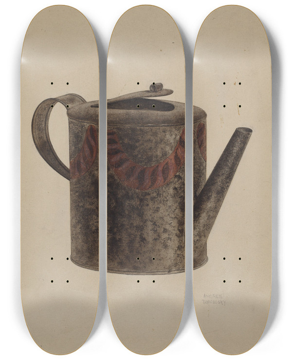 Triptych art skateboard deck of Andrew Topolosky Toleware Metal Teapot by Andrew Topolosky