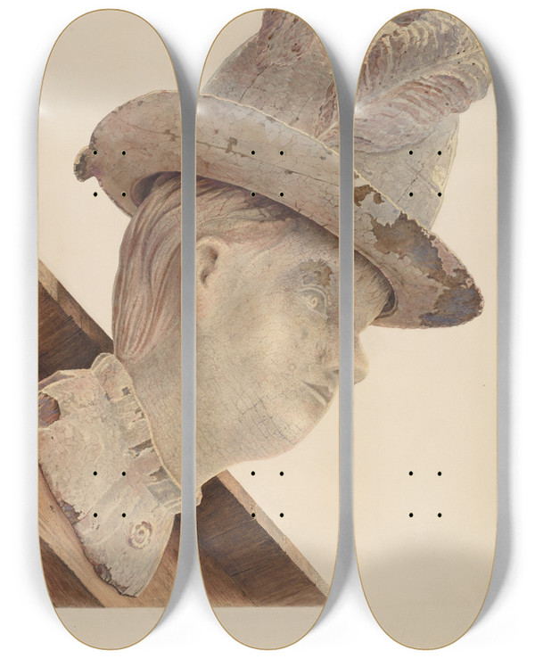 Triptych art skateboard deck of Alfred Walbeck Figurehead by Alfred Walbeck