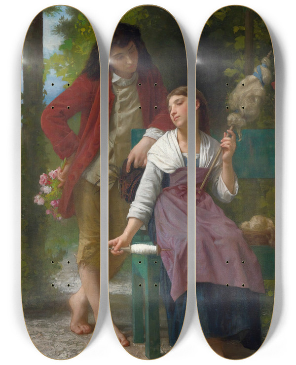 Triptych art skateboard deck of Elizabeth Jane Gardner Bouguereau Before The Engagement by Elizabeth Jane Gardner Bouguereau (1837-1922)