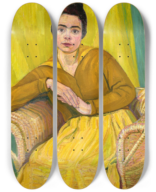 Triptych art skateboard deck of Koloman Moser Sitzende Dame Im Korbstuhl by Koloman Moser (1868-1918)