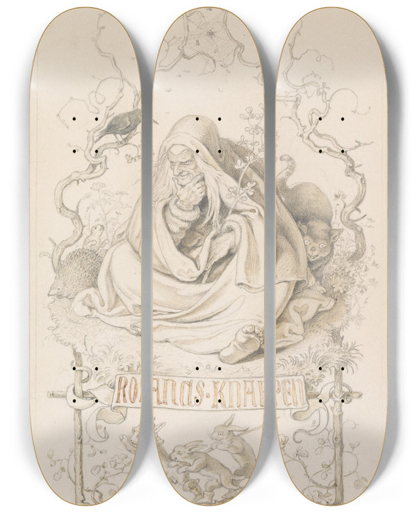 Triptych art skateboard deck of Ludwig Richter Rolands Squires by Ludwig Richter