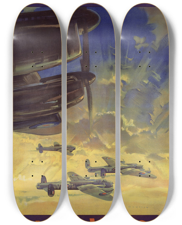 Triptych art skateboard deck of Frank Wootton Wings For Victory by Frank Wootton (1911-1998)
