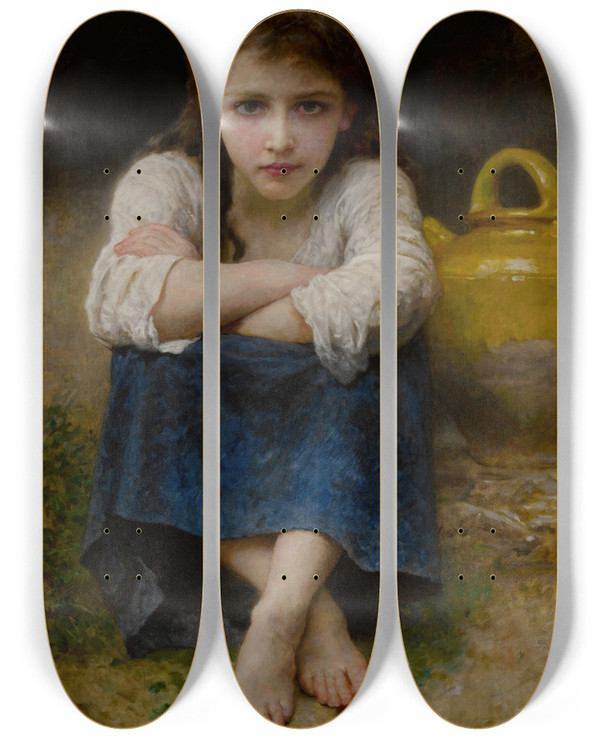 Triptych art skateboard deck of William Bouguereau La Srieuse by William Bouguereau (1825-1905)