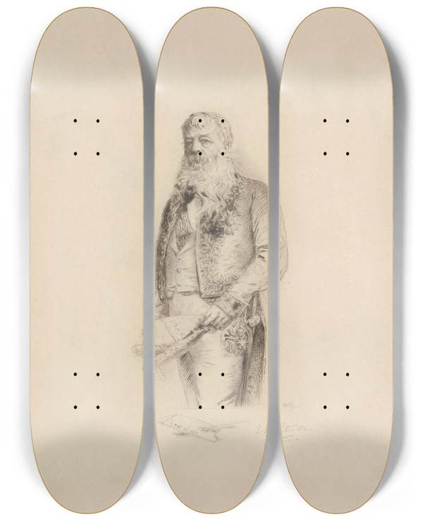 Triptych art skateboard deck of Charles Albert Waltner The Painter Ernest Meissonier by Charles Albert Waltner