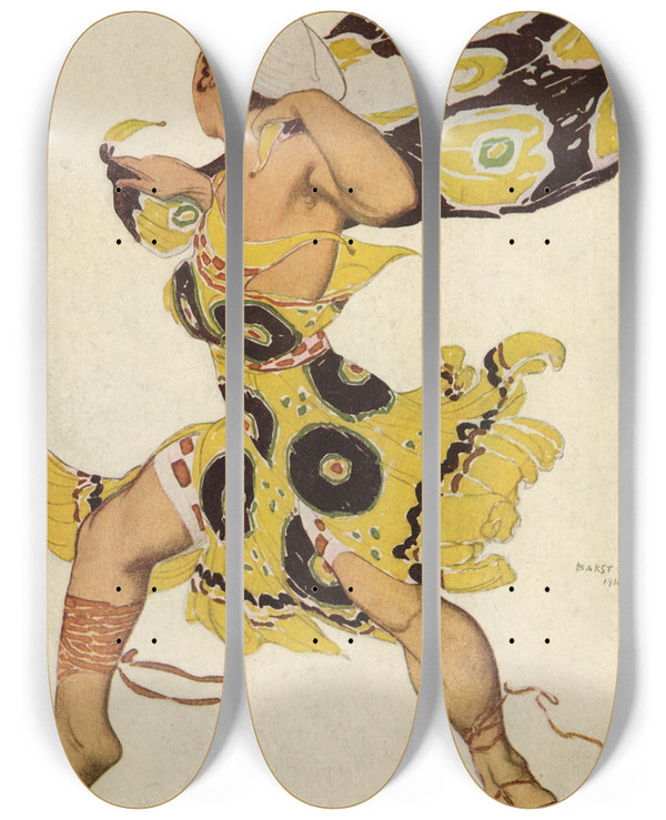 Triptych art skateboard deck of Lon Bakst Ephebe In Narcisse by Leon Bakst (1866-1924)