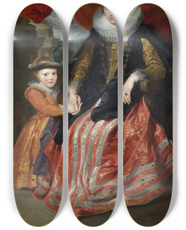 Triptych art skateboard deck of Anthony Van Dyck Susanna Fourment And Her Daughter by Anthony Van Dyck (1599-1641)
