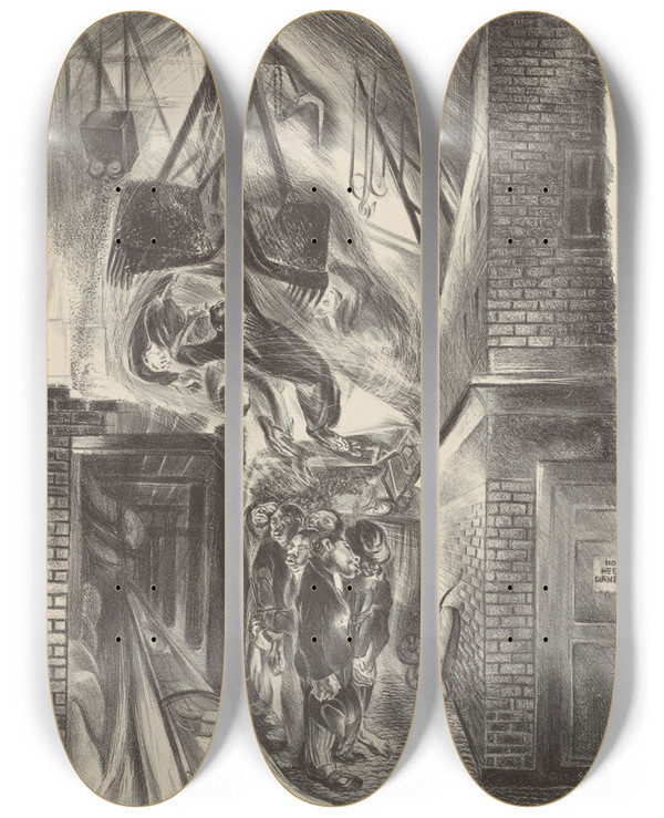 Triptych art skateboard deck of Nan Lurie Technological Improvements by Nan Lurie (1910-1985)