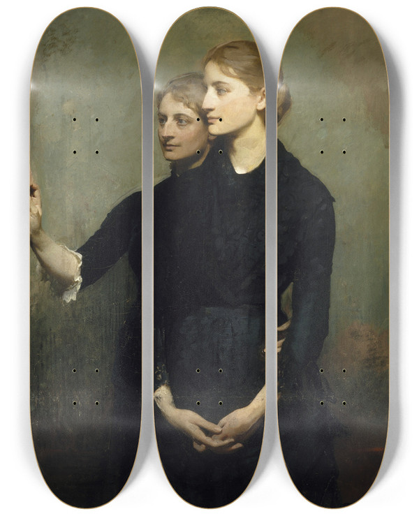 Triptych art skateboard deck of Abbott Handerson Thayer The Sisters by Abbott Handerson Thayer (1849-1921)