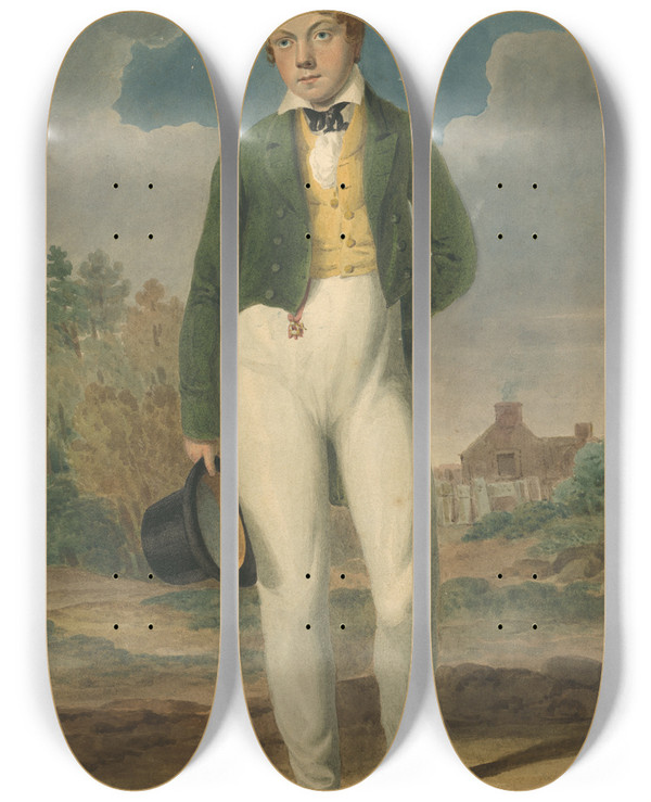 Triptych art skateboard deck of Augustus Earle The Infant Roscius Thomas Cummings by Augustus Earle