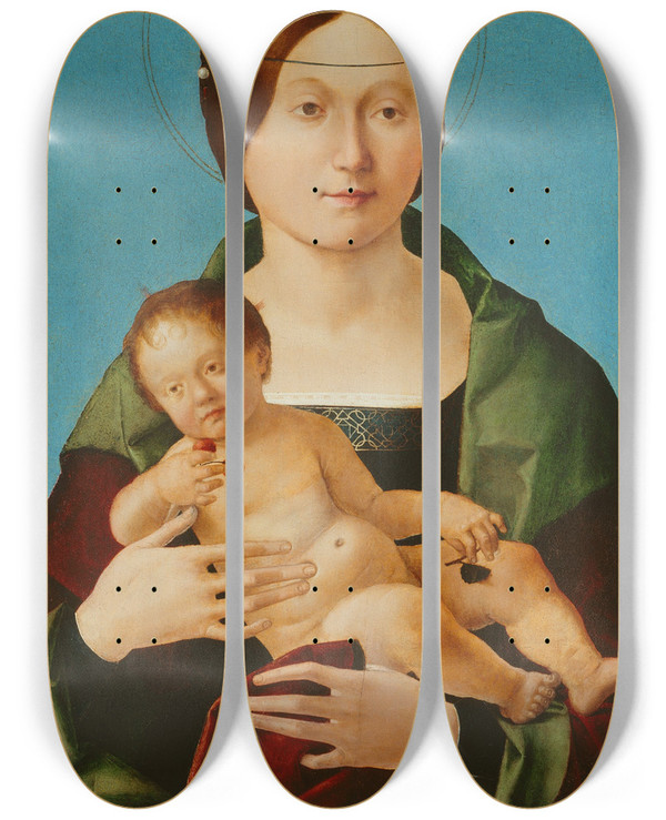 Triptych art skateboard deck of Ercole De Roberti Virgin And Child by Ercole de' Roberti (1451-1496)