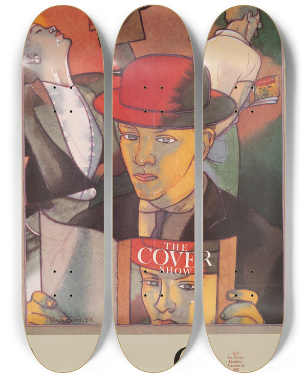 Triptych art skateboard deck of Jeff Smith The Cover Show 1983 by Jeff Smith (1956)
