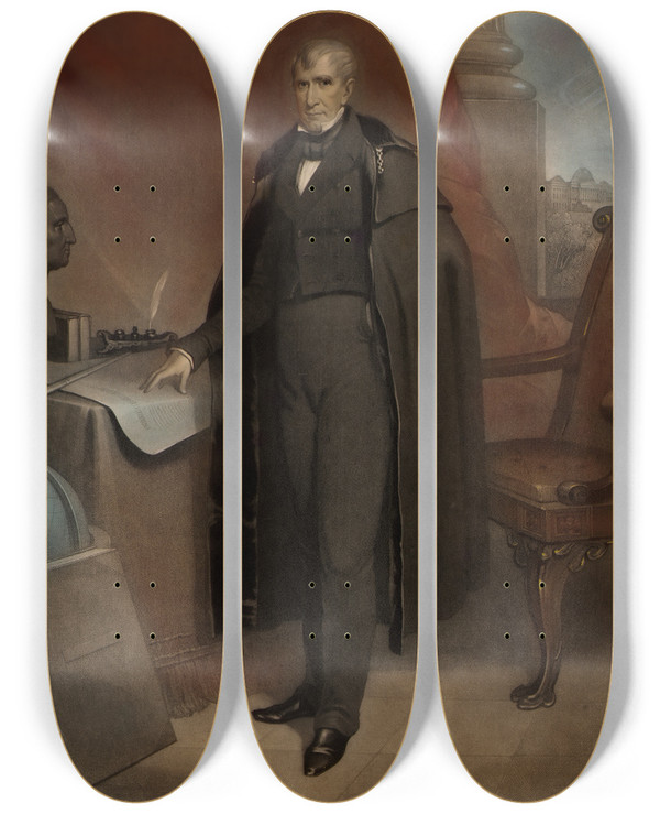 Triptych art skateboard deck of John Sartain William Henry Harrison by John Sartain (1808-1897)