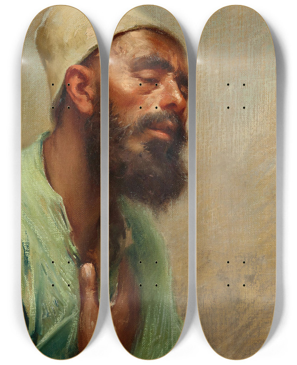 Triptych art skateboard deck of Fausto Zonaro A Dervish by Fausto Zonaro (1854-1929)