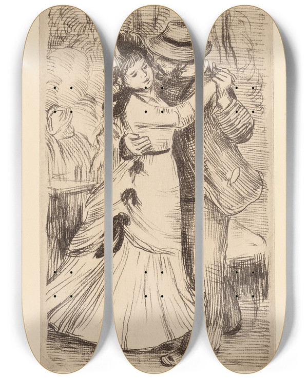 Triptych art skateboard deck of Pierreauguste Renoir La Danse La Campagne by Pierre-Auguste Renoir (1841-1919)