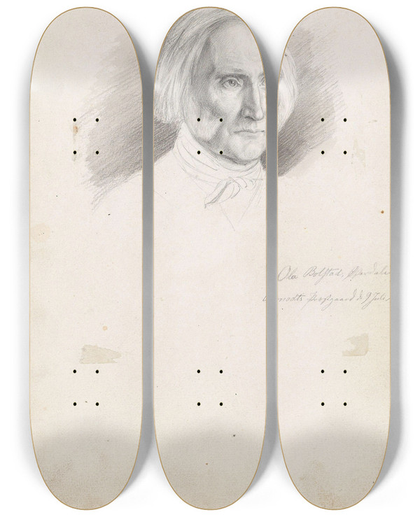 Triptych art skateboard deck of Adolph Tidemand Ola Bolstad by Adolph Tidemand (1814-1876)