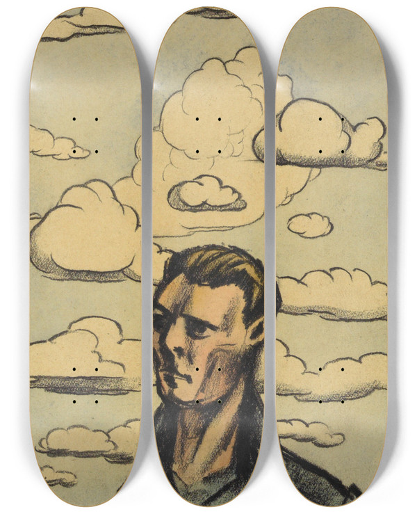 Triptych art skateboard deck of Karl Wiener Sommer Der Mann Von Vierzig by Karl Wiener (1901-1949)