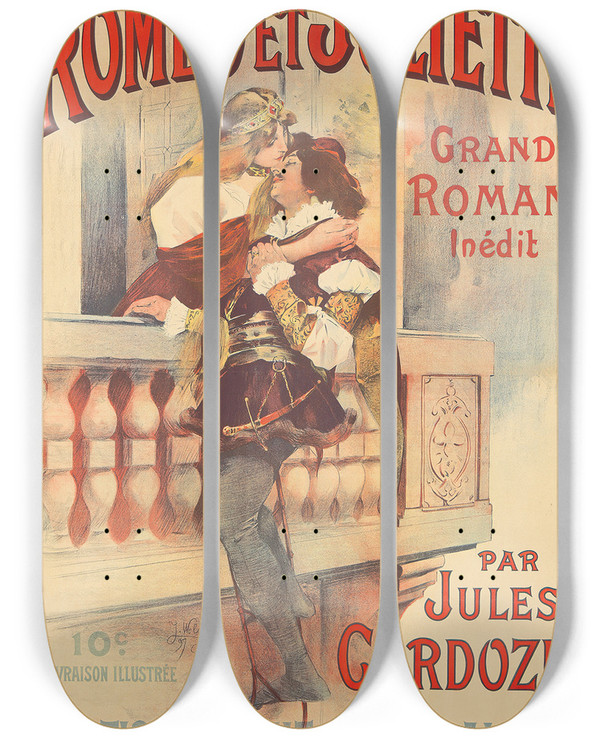 Triptych art skateboard deck of Jacques Wly Romo Et Juliette by Jacques Wely (1873-1910)