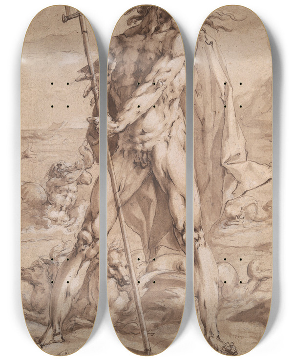 Triptych art skateboard deck of Jan Harmensz Muller Neptune by Jan Harmensz Muller (1571-1628)